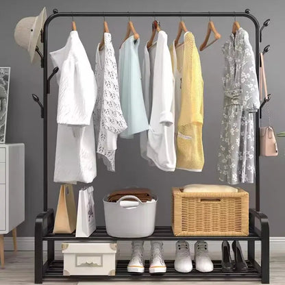 Eleganca Kledingrek - Kledingstang met 2 Planken en 8 Haken - Garderoberek - Zwart - Staal - 110 x 40 x 150 cm