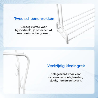 Eleganca Kledingrek - 2 stangen en schoenenplanken - Wit- Staal