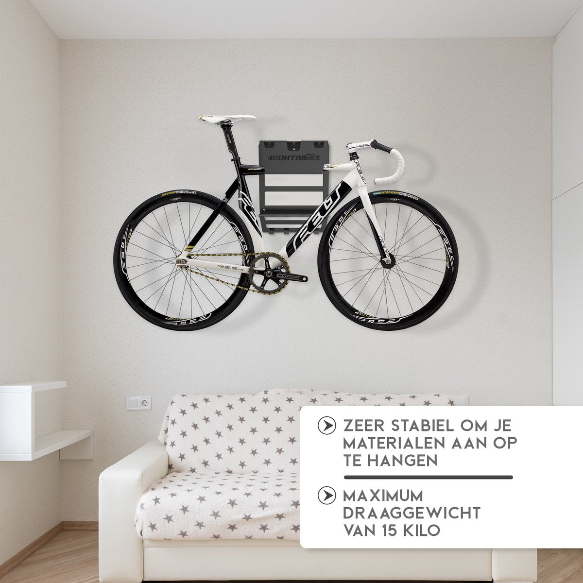 Mountabike WAVE Fiets muurbeugel Inclusief haken voor fiets accessoires Zwart