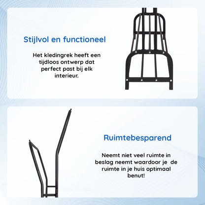 Eleganca Kledingrek - 2 stangen en schoenenplanken - Zwart - Staal