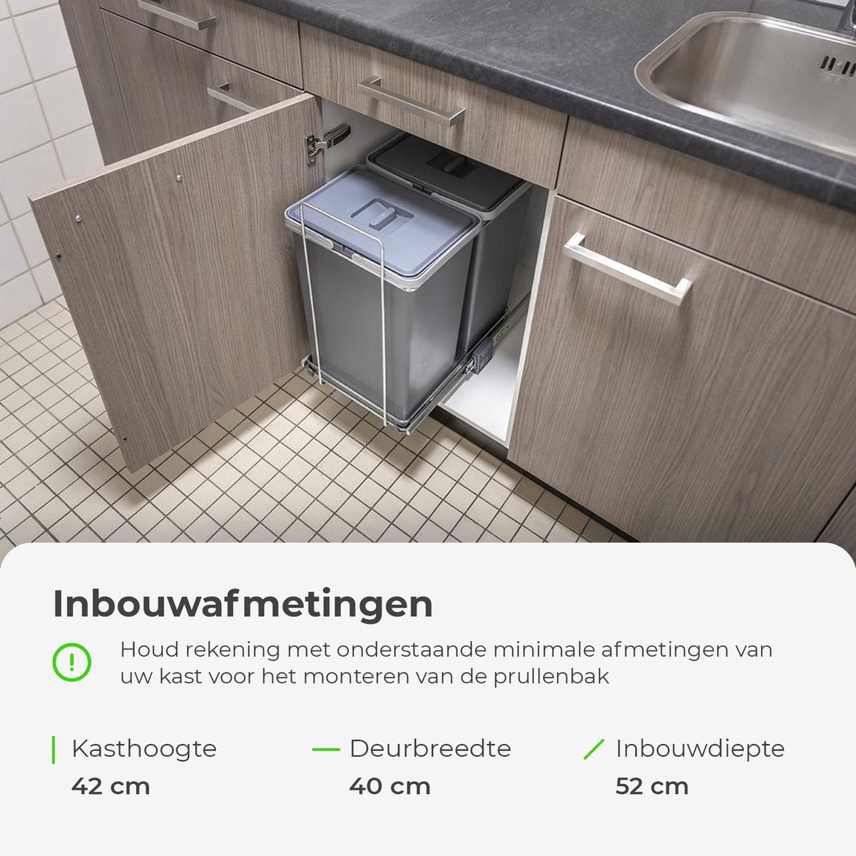 Eleganca Inbouw prullenbak - Inbouw afvalemmer - Inbouw afvalbak - Inbouw vuilnisbak - Prullenbakken afval scheiden - 2x24 Liter