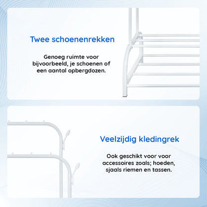 Eleganca Kledingrek met stangen en haken - Wit - Staal - 2 Schoenenplanken