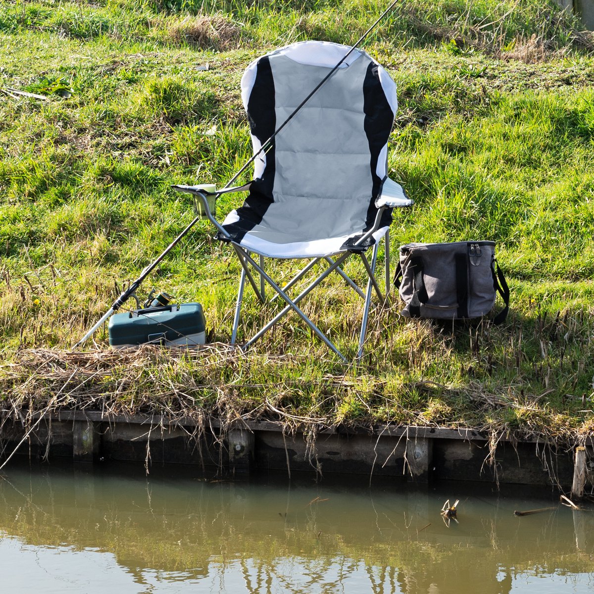 EASTWALL Opvouwbare luxe campingstoel Grijs