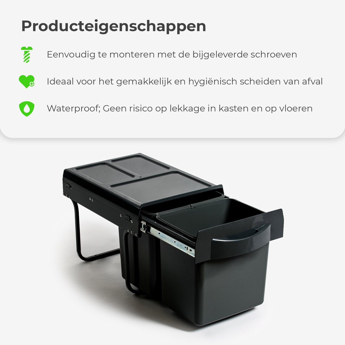 Eleganca Inbouw prullenbak - Inbouw afvalemmer - Inbouw afvalbak - Inbouw vuilnisbak - 2x16 Liter - Prullenbakken afval scheiden