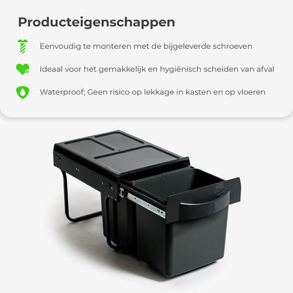 Eleganca Inbouw prullenbak - Inbouw afvalemmer - Inbouw afvalbak - Inbouw vuilnisbak - 2x16 Liter - Prullenbakken afval scheiden
