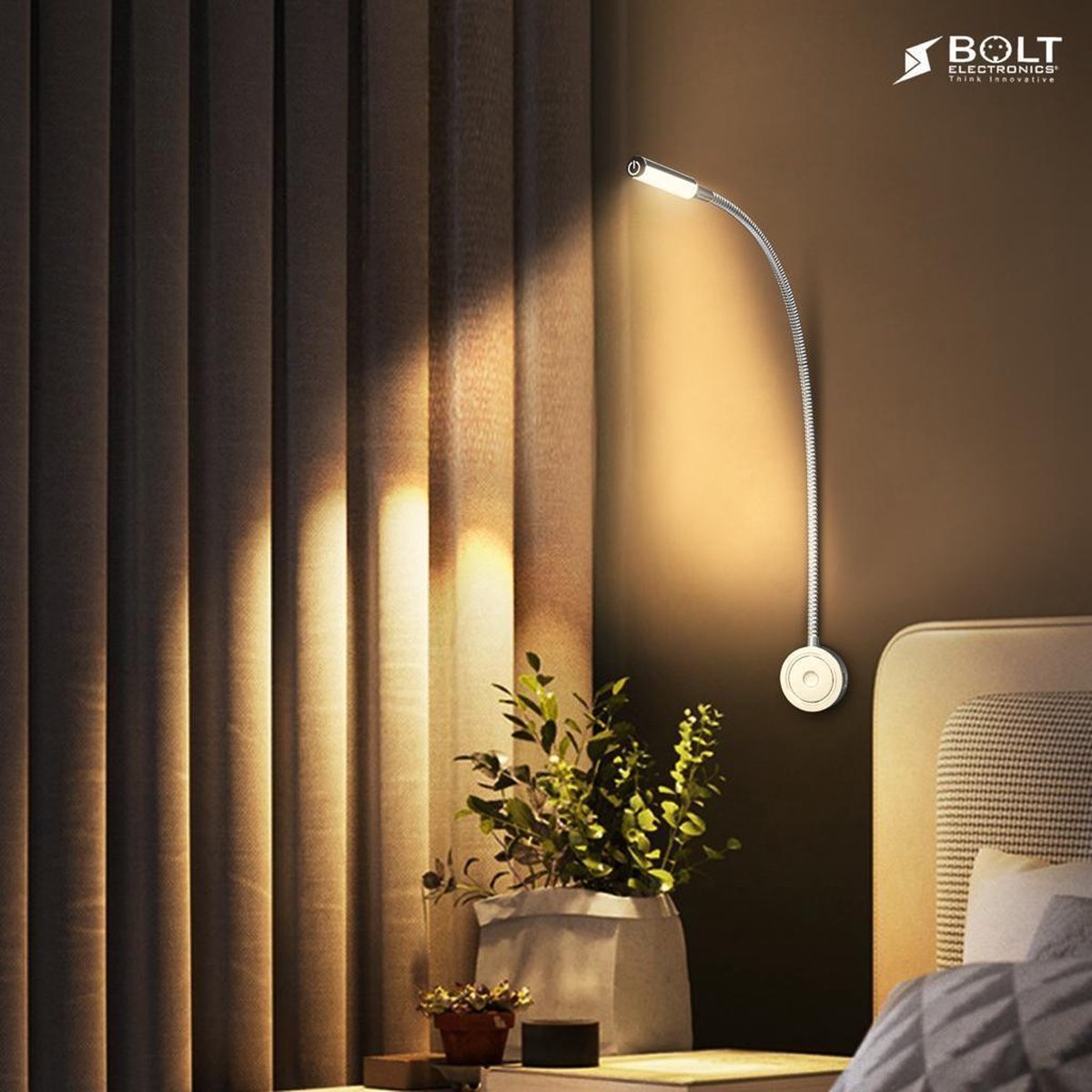 Bolt Electronics® Dimbaar LED leeslamp met twee USB poorten 1 stuk Zilver