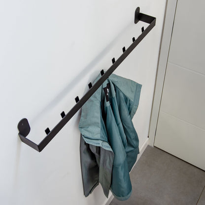 Eleganca Industrial metal wall coat rack with 9 hooks Black