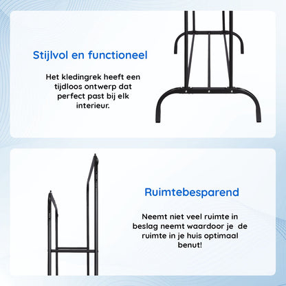 Eleganca Kledingrek met stangen en haken - Zwart - Staal - 2 Schoenenplanken