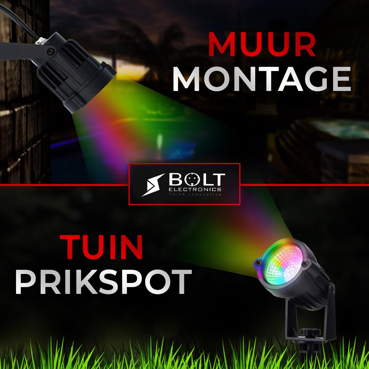 Bolt Electronics®️ RGB LED tuinverlichting Prikspot buitenlamp 3 stuks