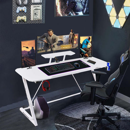 Xergonomic Morpheus Subzero Gaming desk - Game Desk - Headphone holder, cup holder &amp; monitor stand - Carbon Fiber Coated Top Layer - D58xW160xH74.5-92 cm - White