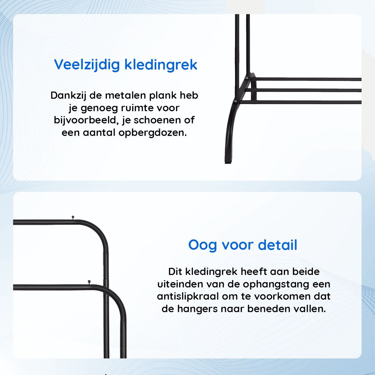 ELEGANCA Kledingrek - Zwart - Metaal - Kledingrek met 2 stangen - Schoenenplank