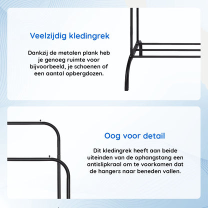ELEGANCA Kledingrek - Zwart - Metaal - Kledingrek met 2 stangen - Schoenenplank