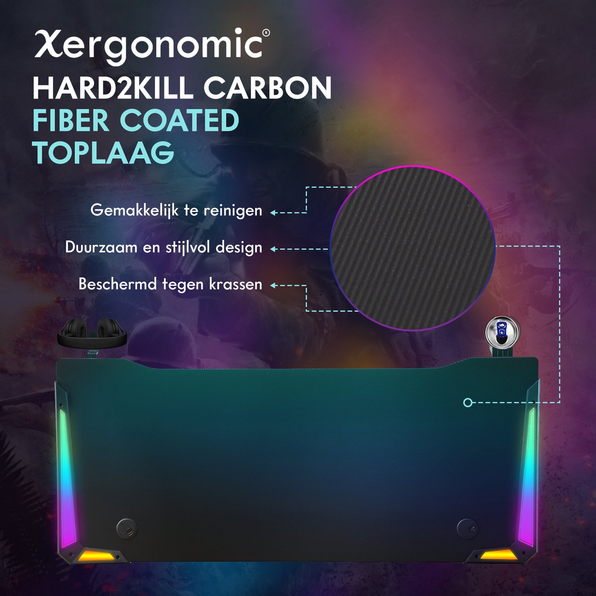 Xergonomic Hard2Kill Game bureau - Gaming desk - Game tafel - 140cm
