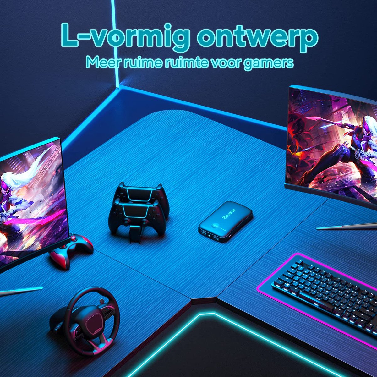 Xergonomic Game bureau - Gaming desk - Game tafel – Hoekbureau – 130 x 130 x 96.5 cm – Zwart