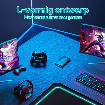 Xergonomic Game bureau - Gaming desk - Game tafel – Hoekbureau – 130 x 130 x 96.5 cm – Zwart