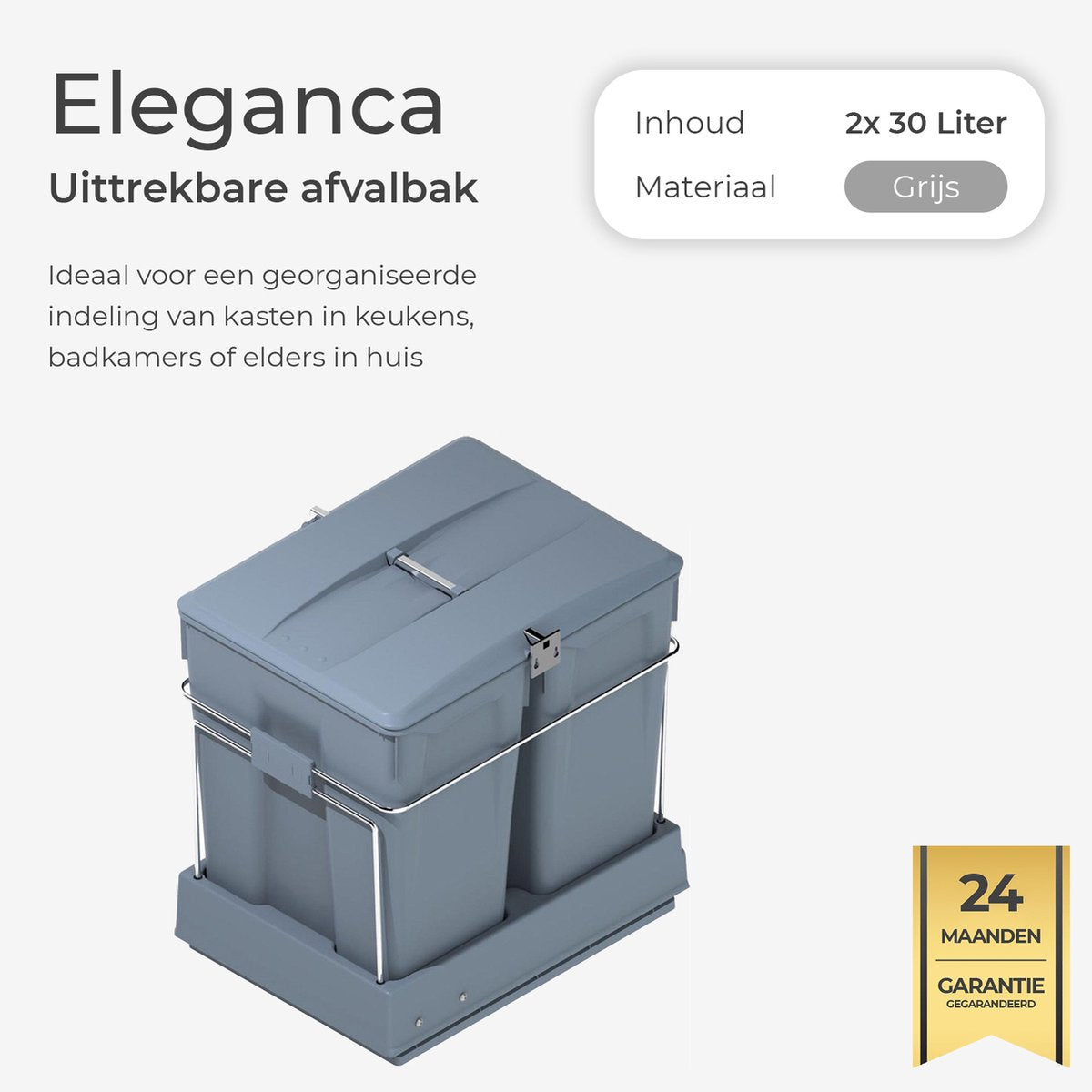 Eleganca Inbouw prullenbak - Inbouw afvalemmer - Inbouw afvalbak - Inbouw vuilnisbak - Prullenbakken afval scheiden - 2x30 Liter