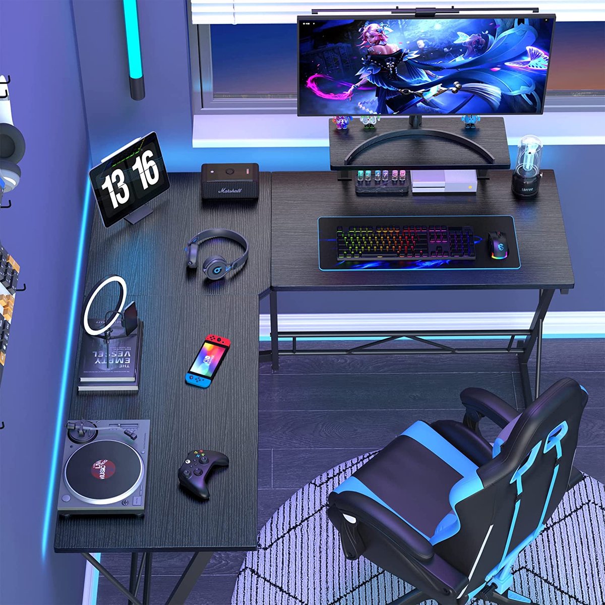 Xergonomic Game bureau - Gaming desk - Game tafel – Hoekbureau – 130 x 130 x 96.5 cm – Zwart