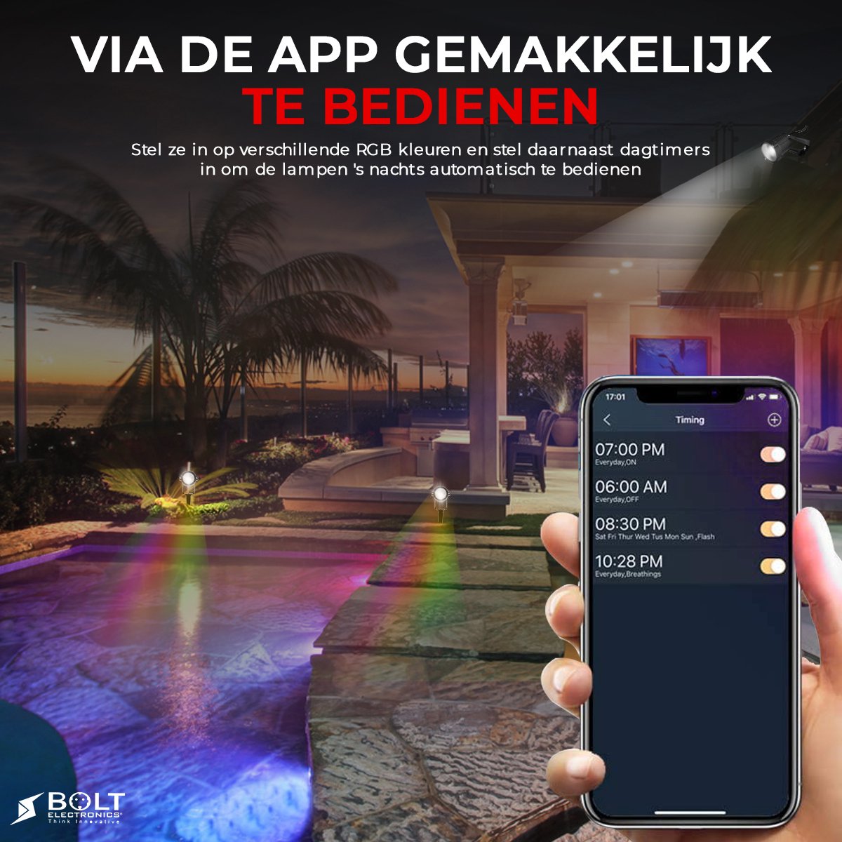 Bolt Electronics®️ RGB LED tuinverlichting Prikspot buitenlamp 9 stuks