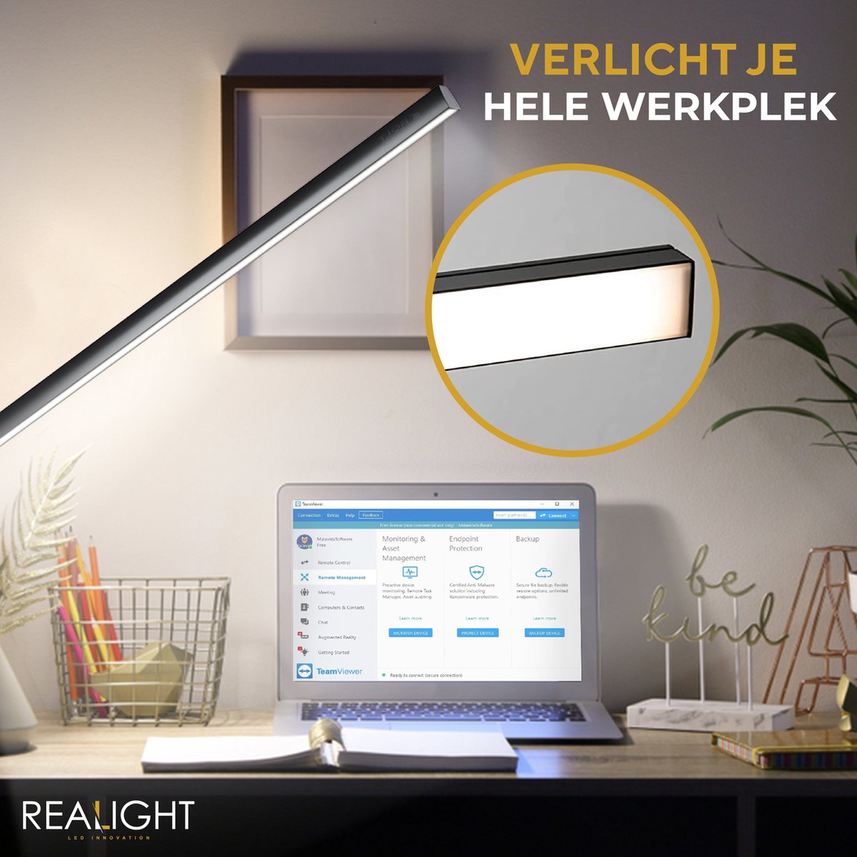 Realight LED desk lamp USB rechargeable with 3 light colors Black