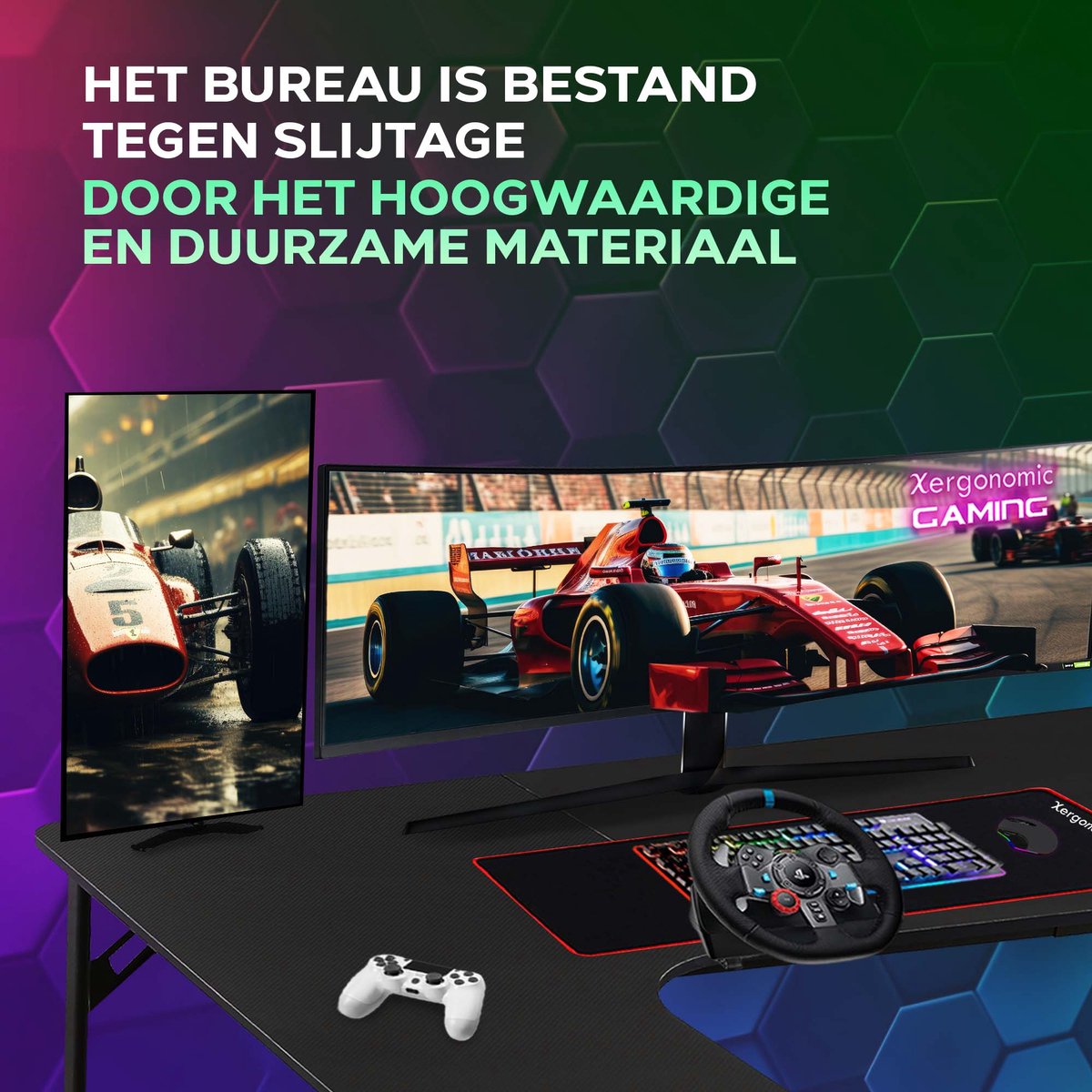 Xergonomic Neon Cyrex Game bureau - Gaming desk - Game tafel - Hoekbureau - D60-100xB40-160xH75 cm - Zwart