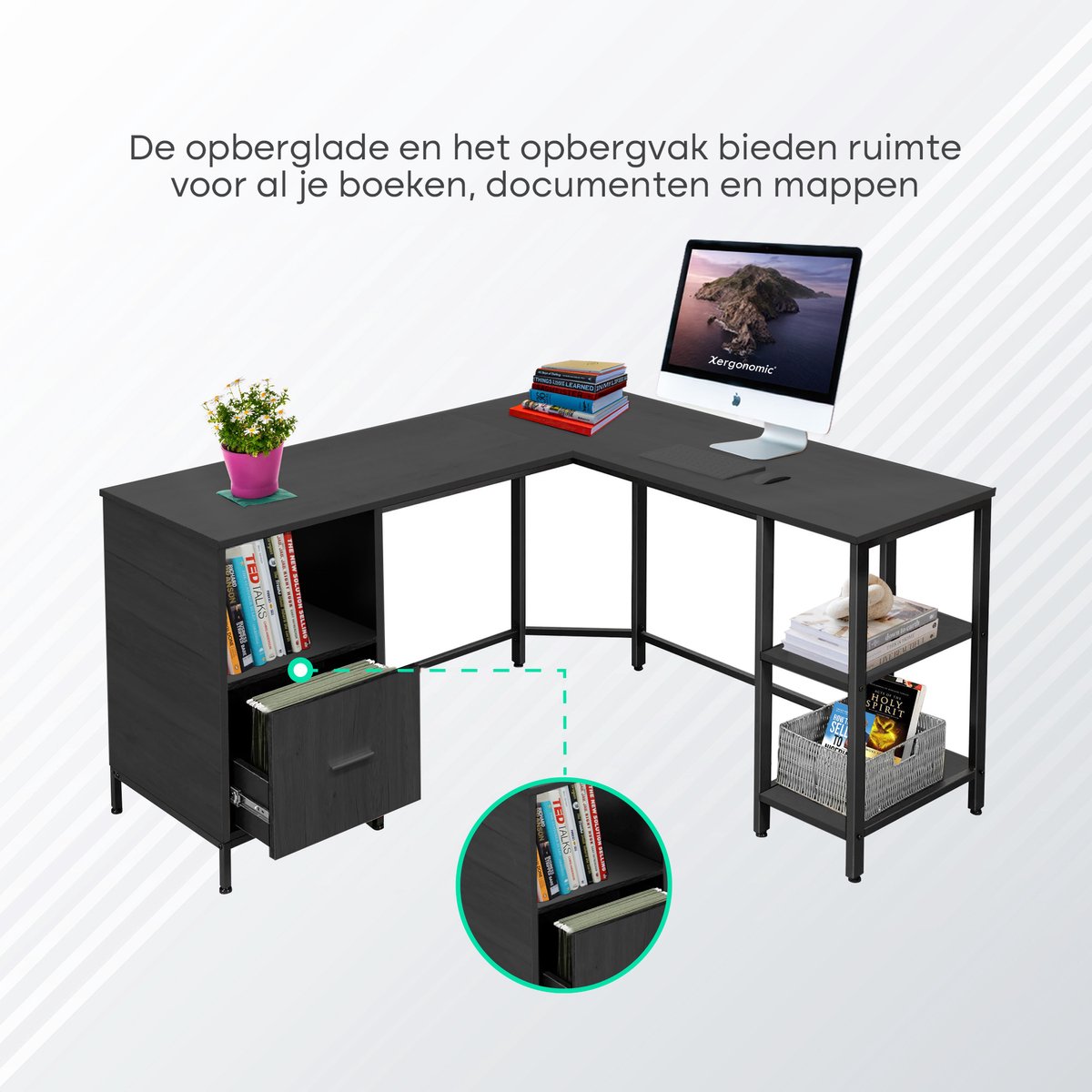 Xergonomic Hoekhoekbureau Zwart