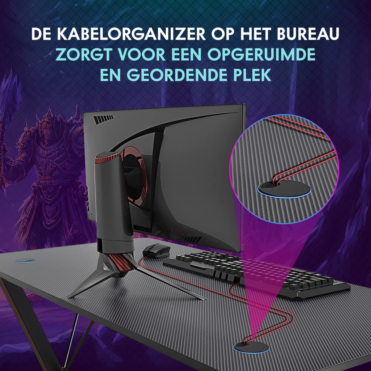 Xergonomic Aion Cyborg Game bureau - Gaming desk - Game tafel met koptelefoonhouder, bekerhouder & kabel organizer - Carbon Fiber Coated Toplaag - Verstelbare poten - D60xB160xH75 cm - Zwart/Rood