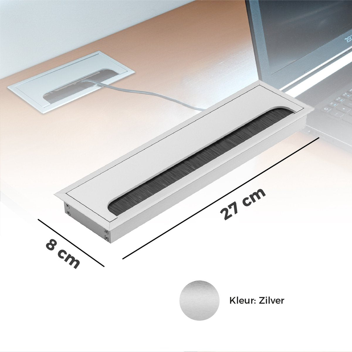 Eleganca Aluminium kabeldoorvoer voor bureau 27x8 cm Mat Zilver