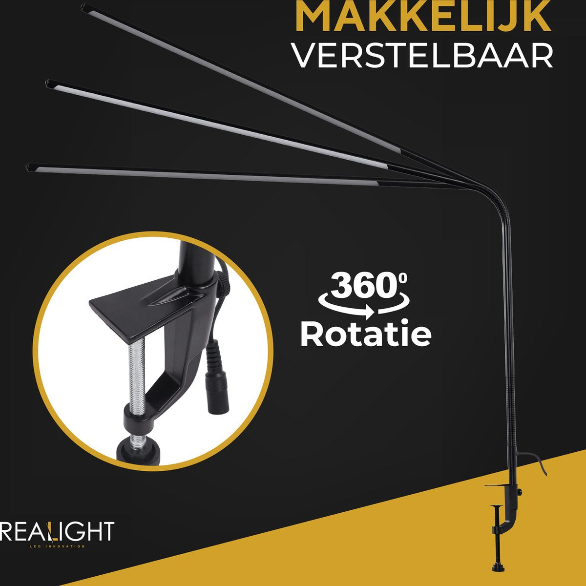 Realight LED Bureaulamp met klem Zwart