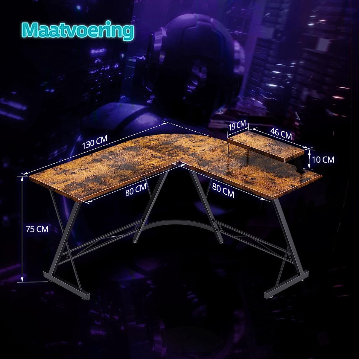 Xergonomic Game bureau - Gaming desk - Game tafel – Hoekbureau – Computertafel – 130cm x 130cm x 85 cm – Zwart/Hout