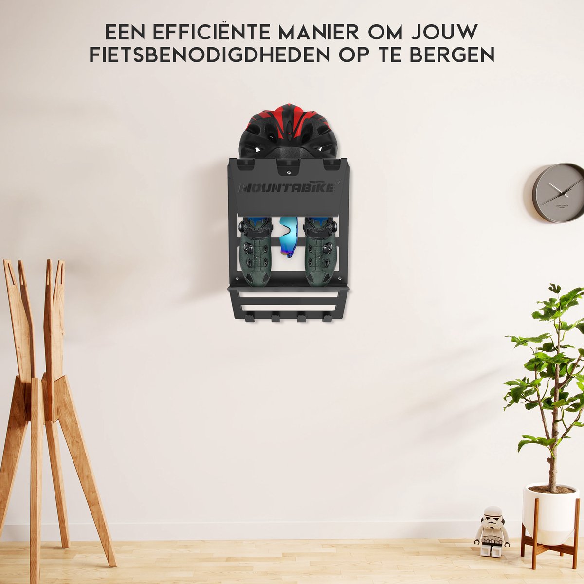 Mountabike WAVE Fiets muurbeugel Inclusief haken voor fiets accessoires Zwart