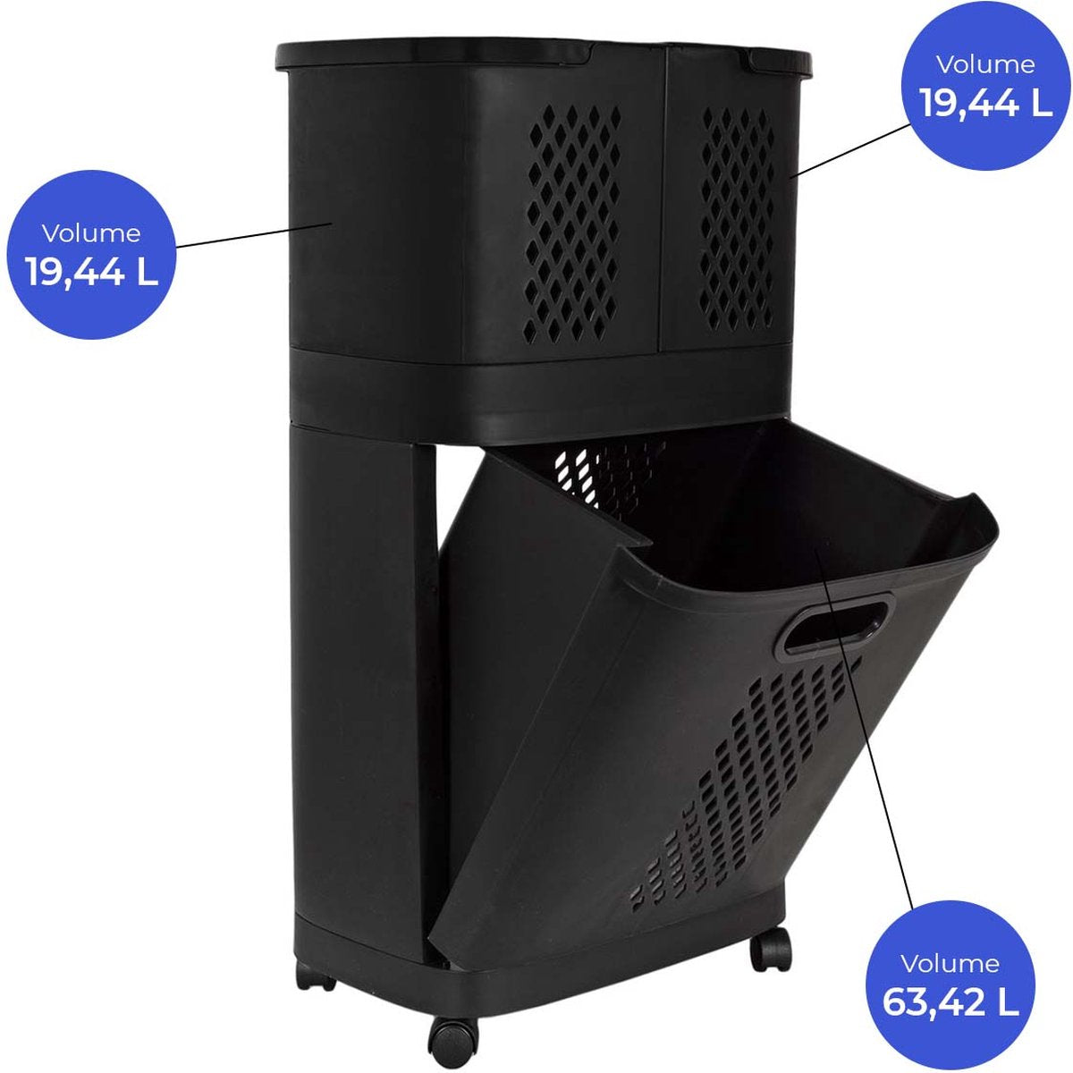 Eleganca Mobile 3-in-1 laundry basket Black