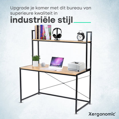 Xergonomic® Industrial desk with shelf