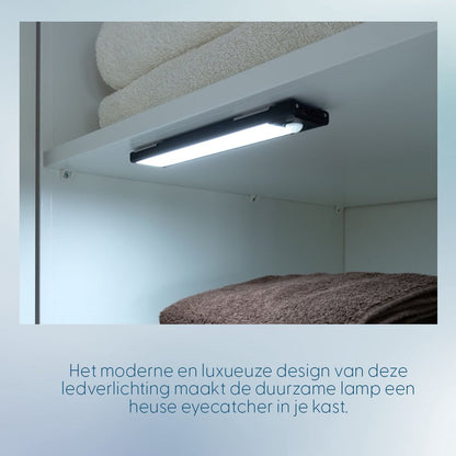 Eleganca Dimbaar LED kastverlichting met sensor, USB-C oplaadbaar Zwart