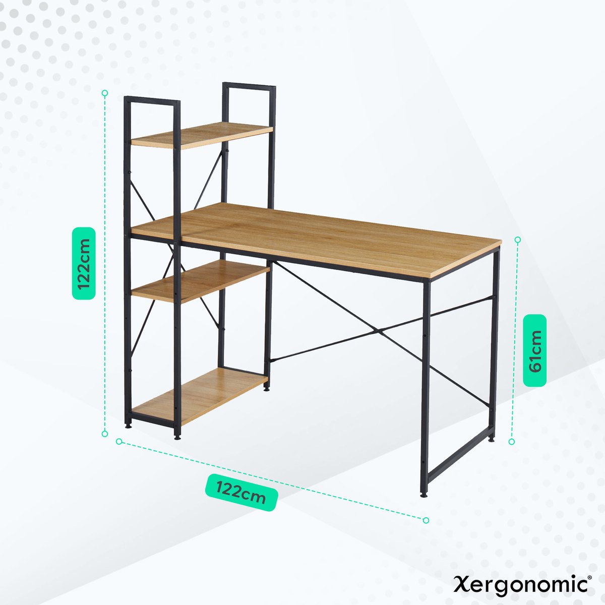 Xergonomic® Industrieel bureau met planken 120x64 cm