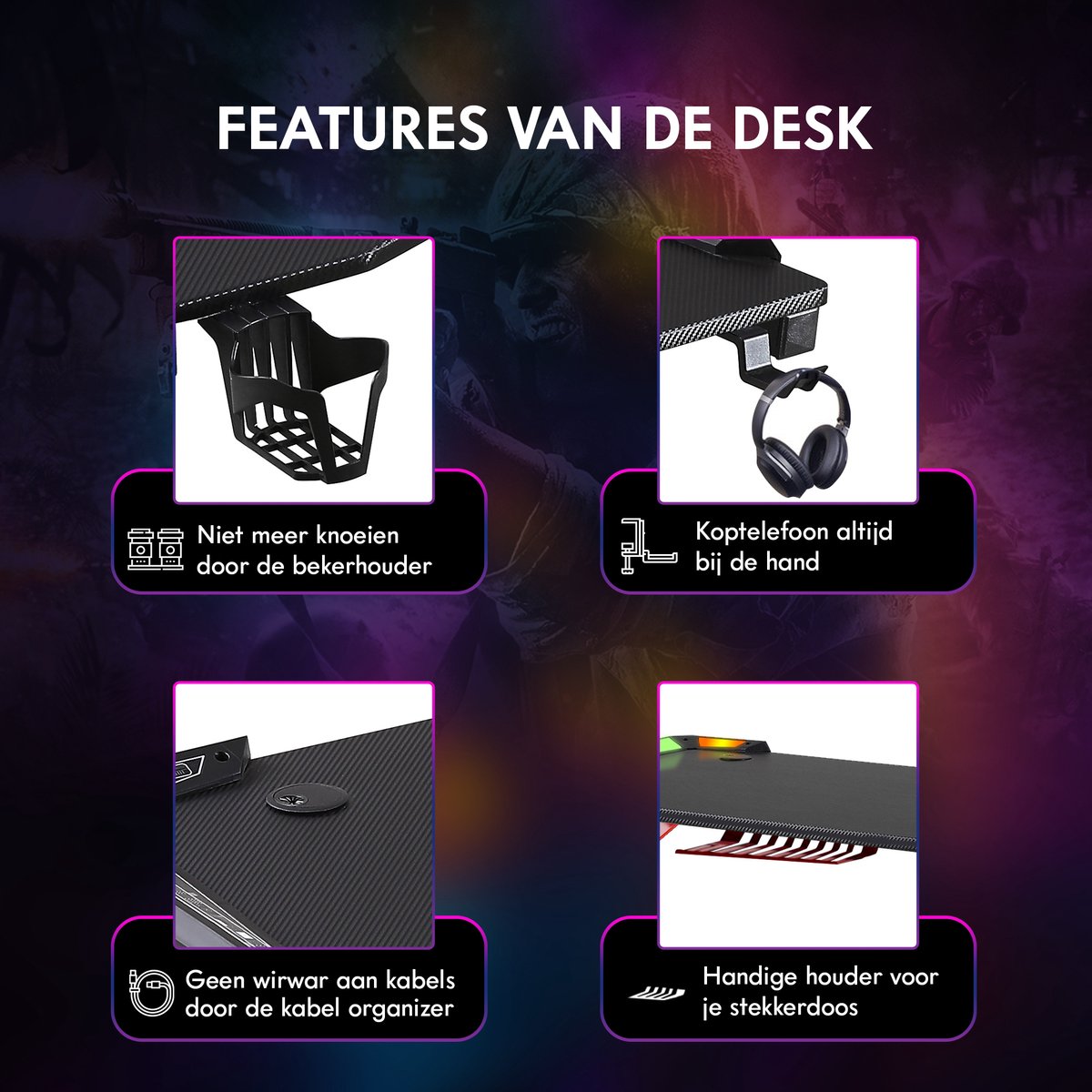Xergonomic Hard2Kill Game bureau - Gaming desk - Game tafel - 140cm