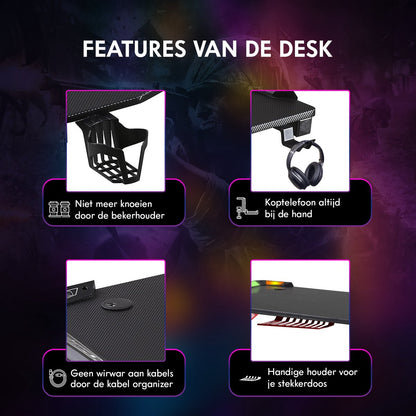 Xergonomic Hard2Kill Game bureau - Gaming desk - Game tafel - 140cm