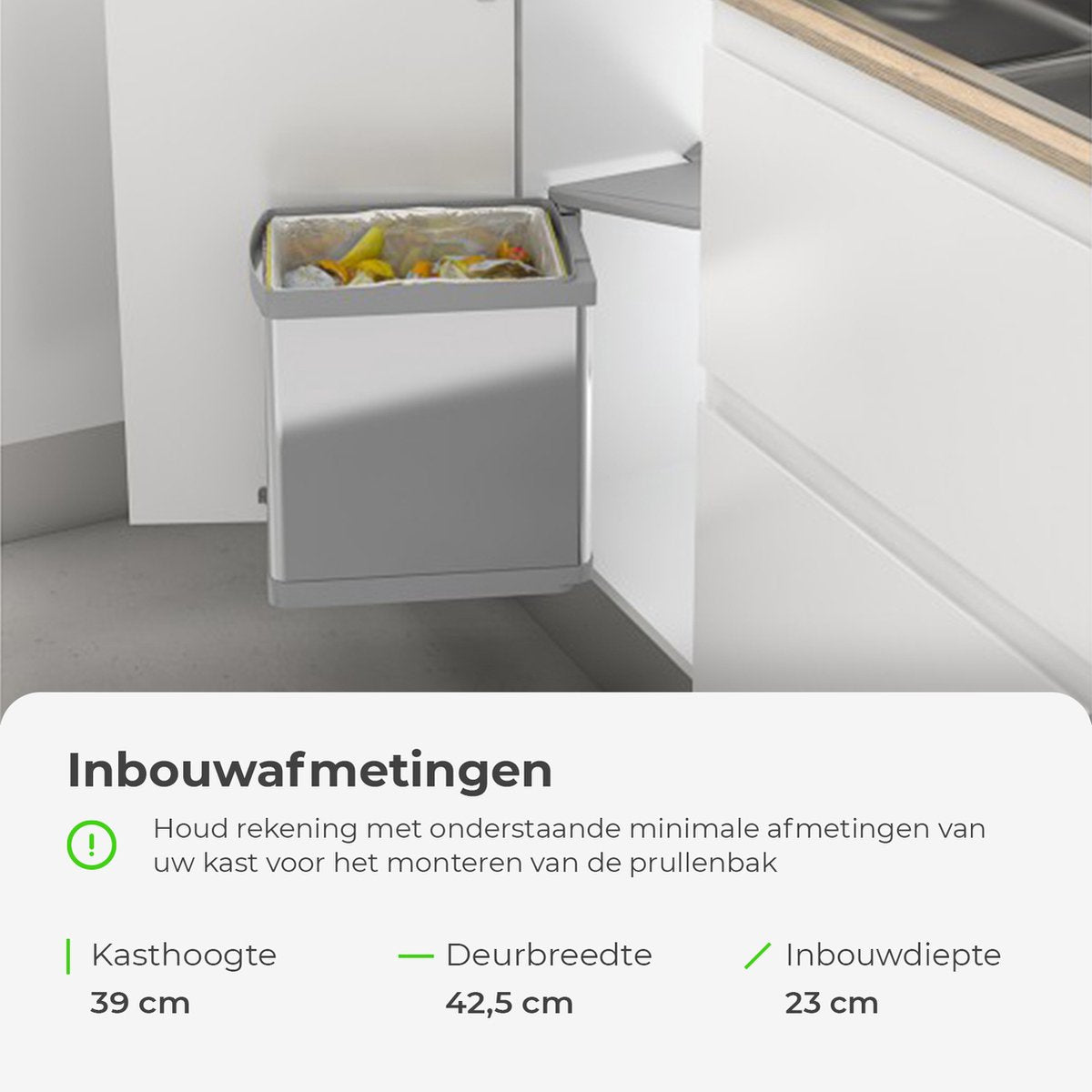 Eleganca Inbouw prullenbak - Inbouw afvalemmer - Inbouw afvalbak - Inbouw vuilnisbak - 21 Liter