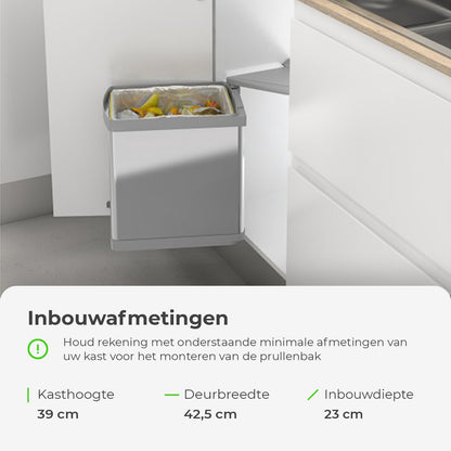 Eleganca Inbouw prullenbak - Inbouw afvalemmer - Inbouw afvalbak - Inbouw vuilnisbak - 21 Liter