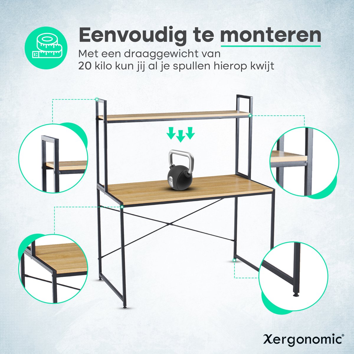 Xergonomic® Industrial desk with shelf