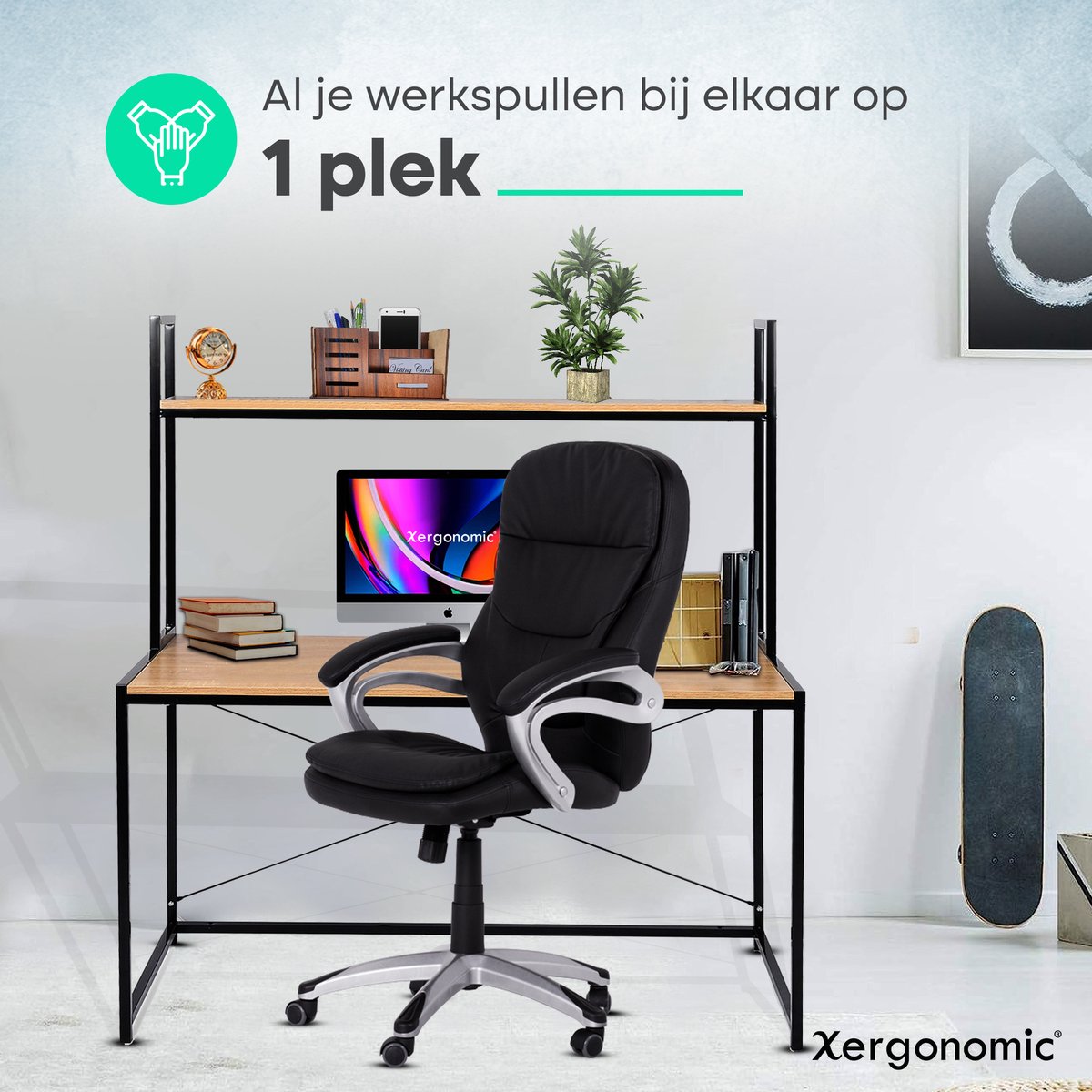 Xergonomic® Industrial desk with shelf