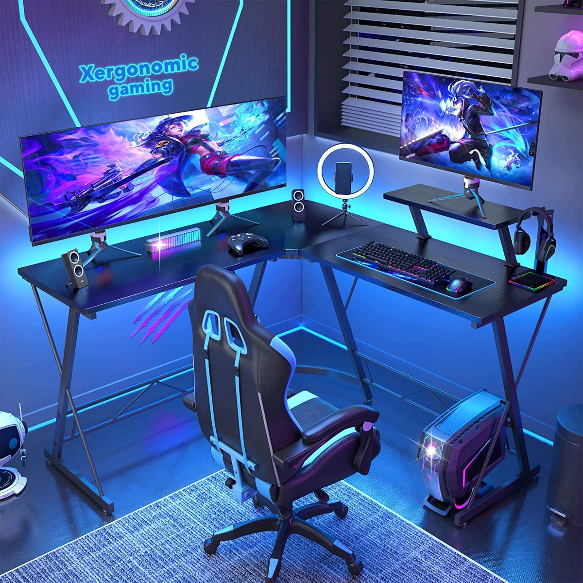 Xergonomic Game bureau - Gaming desk - Game tafel – Hoekbureau – 130 x 130 x 96.5 cm – Zwart