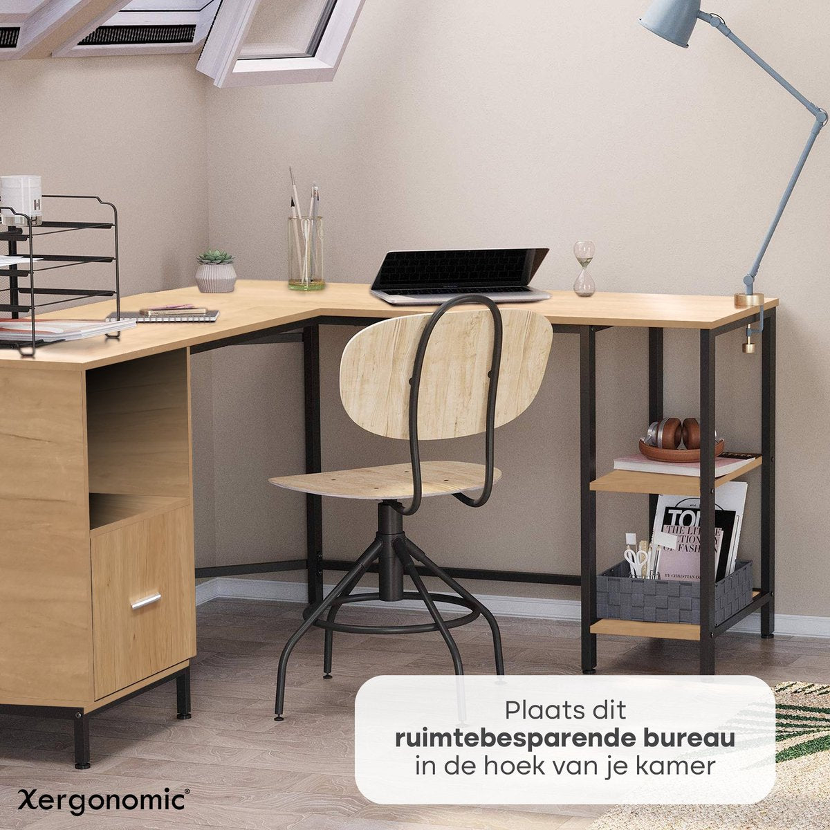 Xergonomic Hoekbureau Zwart/Naturel