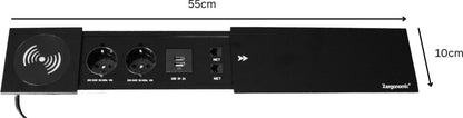 Prise Xergonomic Desk avec chargeur sans fil QI, 2 connexions internet, 2 prises et 2 ports USB Noir