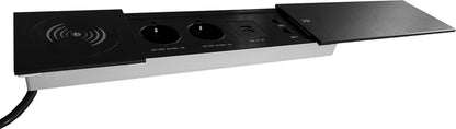 Xergonomic Desk socket with QI wireless charger, 2 internet connections, 2 sockets and 2 USB ports Black