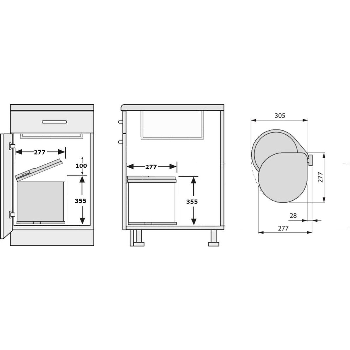 Inbouw prullenbak - Inbouw afvalemmer - Inbouw afvalbak - Inbouw vuilnisbak - 13 Liter rond Grijs