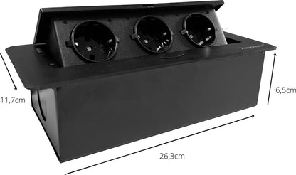 Xergonomic Built-in desk socket for 3 plugs Black