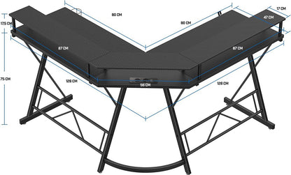 Xergonomic Game desk - Corner desk - Gaming table - Computer table - LED Lighting - 2 EU sockets &amp; 2 USB ports built-in - 127 x 127 x 74.4 cm - Black