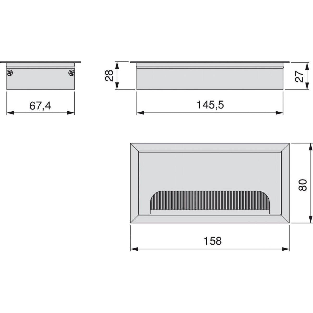 Eleganca Entrée de câble en aluminium pour bureau 16x8 cm Noir Mat