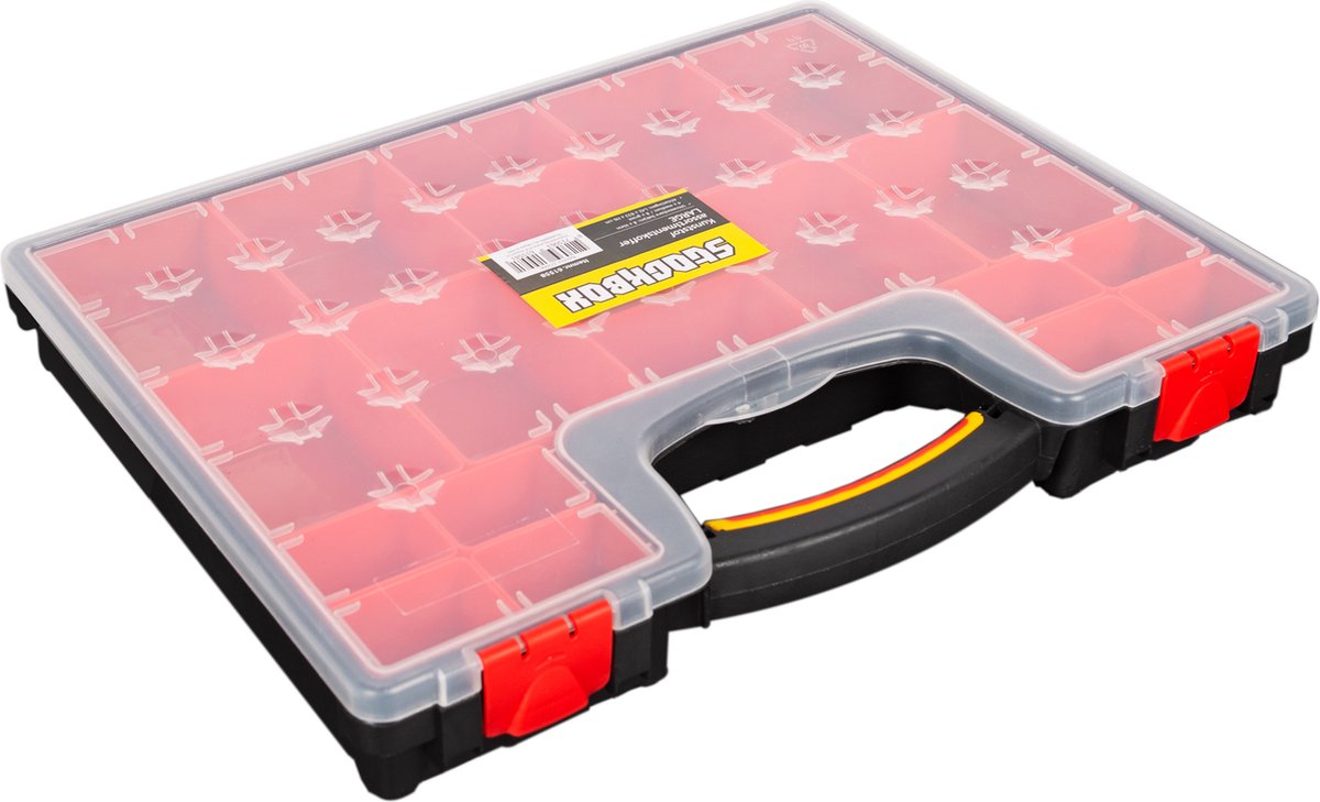Nancy's Stockbox Tool case with 20 removable compartments Black/Red