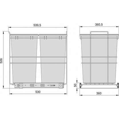 Inbouwprullenbak 2x35 Liter bodembevestiging en handmatig uittrekbaar